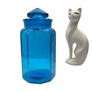 L.E. Smith Capri Blue Cerulean blue glass storage jar canister vintage 1960's